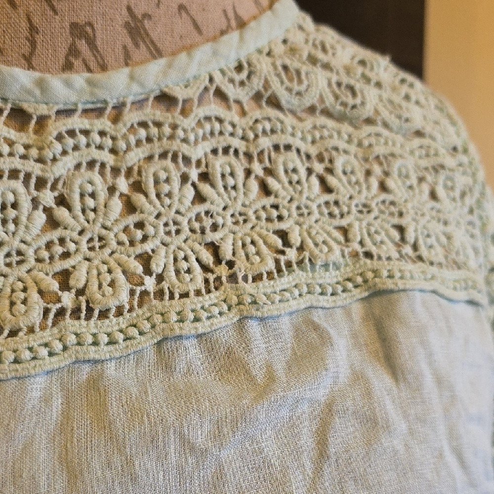 J. Crew Mint Green Linen And Cotton Crochet Top